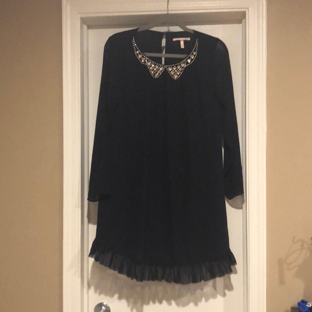Navy Blue Dress with Studded Neck Detail